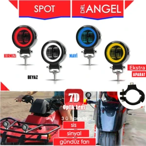 Offroad ve Motosiklet Yuvarkalk LED Sis Farı 2 Adet Angel 23CM (Sarı Beyaz Kırmızı Mavi )