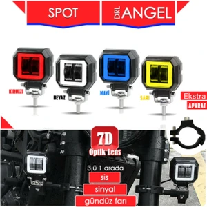 Motosiklet Sis Farı 2 Adet Angel Kare (Sarı Kırmızı Mavi Beyaz)