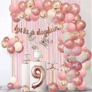 Düvenci Ticaret Gül Kurusu Iyiki Doğdun 9 Yaş Balon Zincir Set