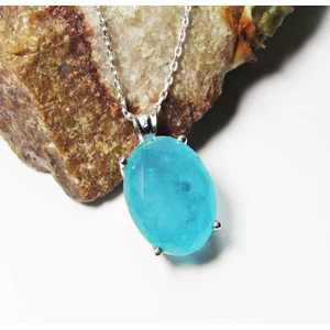 Lilah Gümüş Tr Gümüş Oval Büyük Aqua Taşlı Kadın Kolye