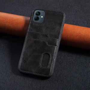 Samsung Galaxy A04 Uyumlu Kılıf Zebana Kartlıklı Lüx Deri Kılıf Siyah