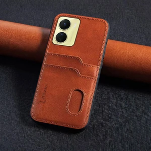 Vivo Y16 Uyumlu Kılıf Zebana Kartlıklı Lüx Deri Kılıf Kahverengi