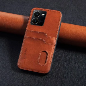 Vivo Y35 Uyumlu Kılıf Zebana Kartlıklı Lüx Deri Kılıf Kahverengi
