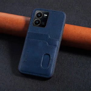 Vivo Y35 Uyumlu Kılıf Zebana Kartlıklı Lüx Deri Kılıf Lacivert