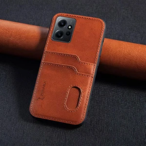 Xiaomi Redmi Note 12 Uyumlu Kılıf Zebana Kartlıklı Lüx Deri Kılıf Kahverengi