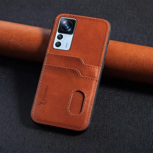 Xiaomi Mi 12T Pro Uyumlu Kılıf Zebana Kartlıklı Lüx Deri Kılıf Kahverengi