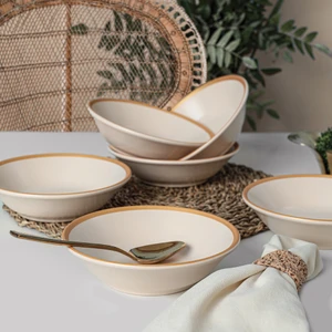 Mat Krem Gold File Hitit Yemek Tabağı 18 cm 6 Adet - 950