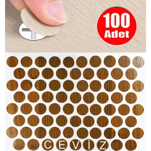 Alet Çantam Yapışkanlı Tıpa Mobilya Dolap Vida Kapatma Gizleme Yapıştırma Kapağı Ceviz -100 Adet