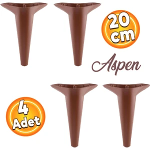 Aspen Lüks Mobilya Kanepe Koltuk Tv Ünitesi Baza Ayağı Ayakları 20 Cm Kahverengi Ayak (4 Adet)