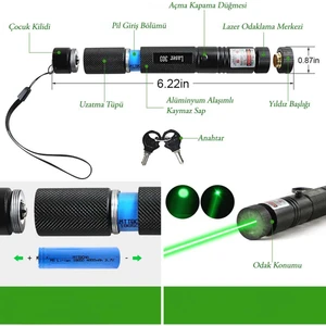 JASPER Volemi V-009 Pro Series Yeşil Lazer Pointer Şarjlı Pilli 1000MW Cep Boy Lazer