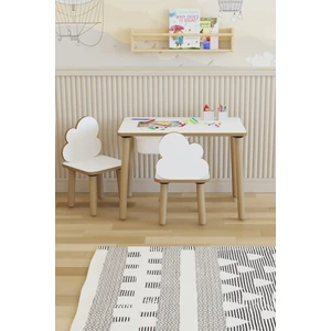 Montessori Çocuk Masası-Oyun Masası-Aktivite Masası-Etkinlik Masası Takımı 2 Bulut Sandalye