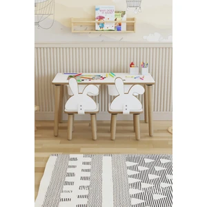 Montessori Çocuk Masası-Oyun Masası-Aktivite Masası-Etkinlik Masası Takımı 2 Tavşan Sandalye