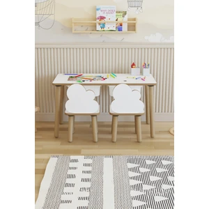 Montessori Çocuk Masası-Oyun Masası-Aktivite Masası-Etkinlik Masası Takımı 2 Bulut Sandalye