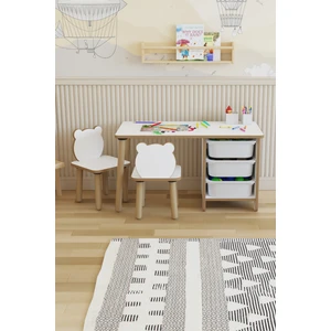 Çocuk Masa Sandalye Takımı-3 Sepetli Çalışma ve Aktivite Masası-Yaz-Sil  Yüzey-2 Panda Sandalye