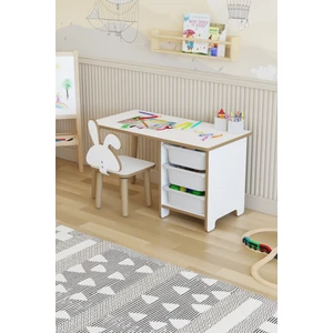 Çocuk Masa Sandalye Takımı-3 Sepetli Çocuk Çalışma Masası Aktivite Masası Yaz-Sil Tavşan Sandalye