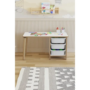 Çocuk Masası 90 x 45 cm 3 Sepetli Çocuk Çalışma Masası Aktivite Masası Yaz-Sil