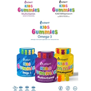 Omega 3, D3 K2 , Magnezyum Multivitamin Süper 3'lü Gummıes Kids
