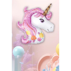 Pembe Unicorn Çiçekli Büyük Folyo Balon 42INÇ Doğum Günü Balonu