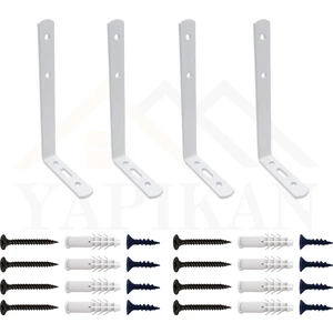 4 adet Beyaz Modern Çelik Raf Altı Ayak 6 x 9 cm - Raf Tutucu Duvar Montaj Askı Ayağı - Raf Destek Aparatı - Metal Raf Altı L Demiri Konsol Ayağı