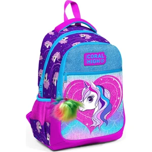 Coral High Kids Mor Pembe Unicorn Desenli Simli Üç Bölmeli Okul Sırt Çantası 23492
