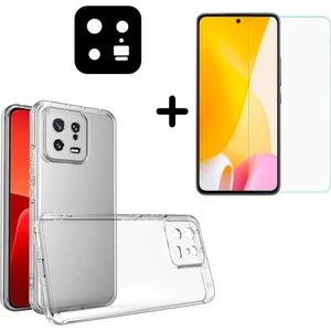 Xiaomi Mi 13 ile Uyumlu Kılıf Şeffaf Temperli Kırılmaz Cam Ekran ve Kamera Lens Koruyucu Seti