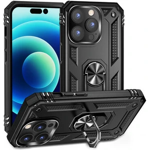 Apple iPhone 14 Pro ile Uyumlu Kılıf Tam Koruma Yüzüklü Standlı Tank Gövdeli Telefon Kılıfı Kapak