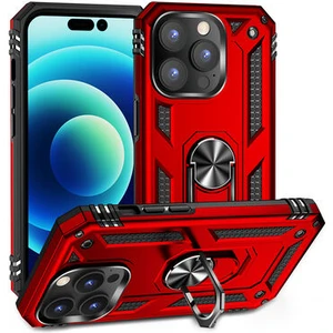 Apple iPhone 14 Pro Max ile Uyumlu Kılıf Tam Koruma Yüzüklü Standlı Tank Gövdeli Telefon Kılıfı Kapak