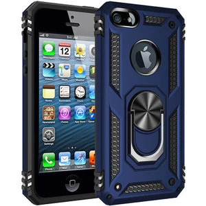 Apple iPhone 5s ile Uyumlu Kılıf Tam Koruma Yüzüklü Standlı Tank Gövdeli Telefon Kılıfı Kapak