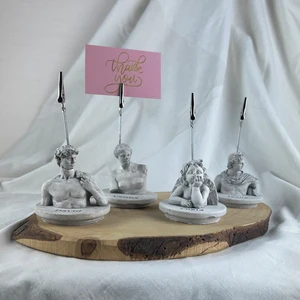 Oasis Decoration Gri Eskitme David, Venus, Apollo ve Cupid(Melek) Kaideli Heykel 4'lü Not Tutucu Set, Fotoğraf Tutucu