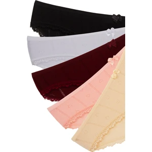 Soft Light Jakarlı Dantelli Kadın 5'li Siyah Beyaz Bordo Pudra Ten Külot