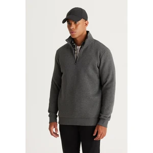 Altınyıldız Classics Erkek Antrasit-melanj Standart Fit Normal Kesim Içi Polarlı Dik Bato Yaka Pamuklu Sweatshirt