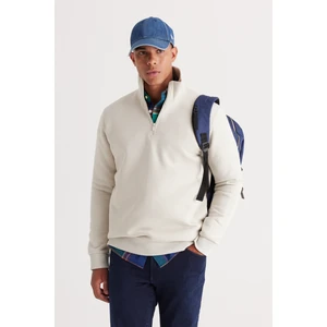 Altınyıldız Classics Erkek Bej Standart Fit Normal Kesim Dik Bato Yaka Pamuklu Sweatshirt