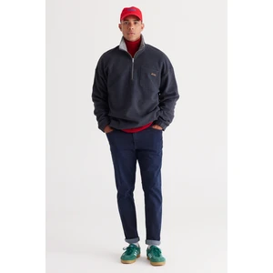 Altınyıldız Classics Erkek Indigo Melanj Loose Fit Içi Polarlı Iplik Dik Bato Yaka Pamuklu Sweatshirt
