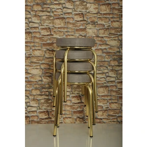 Akk Ticaret 4 Adet Gri Desenli Renkli Kumaş Gold Nikelajlı Demir Tabure Mutfak Taburesi