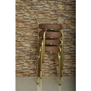 Akk Ticaret 4 Adet Kahverengi Desenli Renkli Kumaş Gold Nikelajlı Demir Tabure Mutfak Taburesi