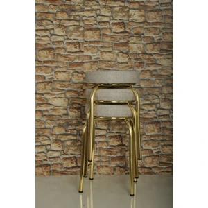 Akk Ticaret 3 Adet Krem Desenli Renkli Kumaş Gold Nikelajlı Demir Tabure Mutfak Taburesi