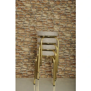 Akk Ticaret 4 Adet Krem Desenli Renkli Kumaş Gold Nikelajlı Demir Tabure Mutfak Taburesi