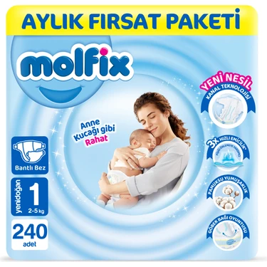 Molfix Bebek Bezi 1 Beden Yenidoğan Aylık Fırsat Paketi 240