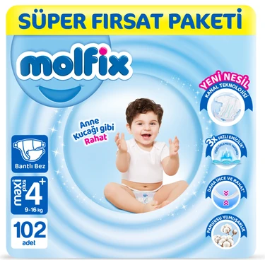 Molfix Bebek Bezi 4+ Beden Maxi Plus Süper Fırsat Paketi 102