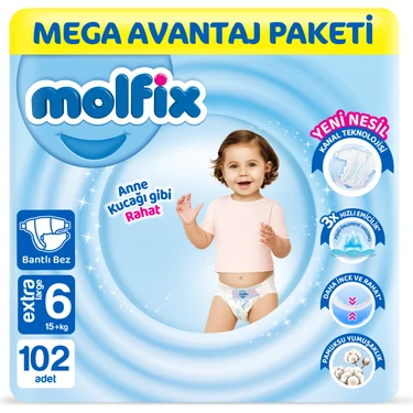 Molfix Bebek Bezi 6 Beden Extra Large Mega Avn. Paket 102