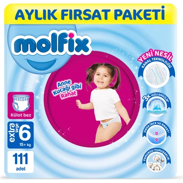 Molfix Pants Bebek Bezi 6 Beden E.Large Aylık Fırsat Paketi 111