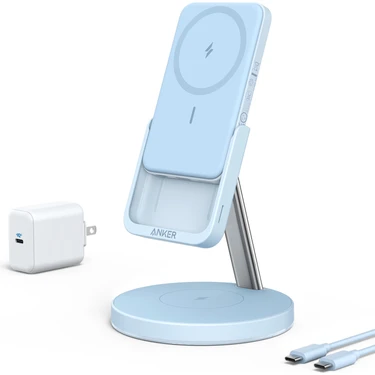 Anker PowerWave MagGo 2in1 Stand Magsafe Uyumlu 5000 mAh Powerbank & Stand Mavi B25A7 (Anker