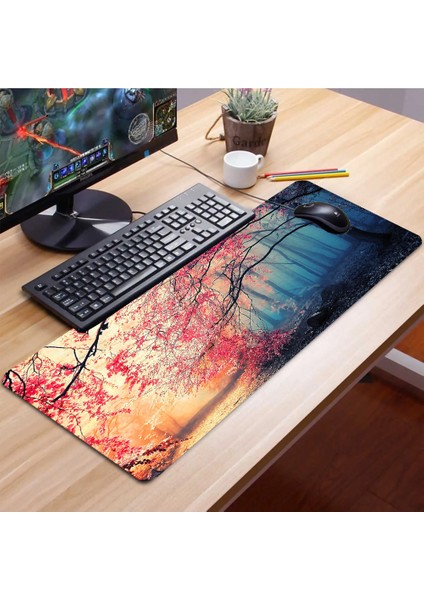 Gün Işığı ve Kiraz Ağacı Ormanı Temalı Kaydırmaz Gaming Oyuncu Masaüstü Dikişsiz Klavye Pad/ped (Klavye Altlığı) 32X70CM