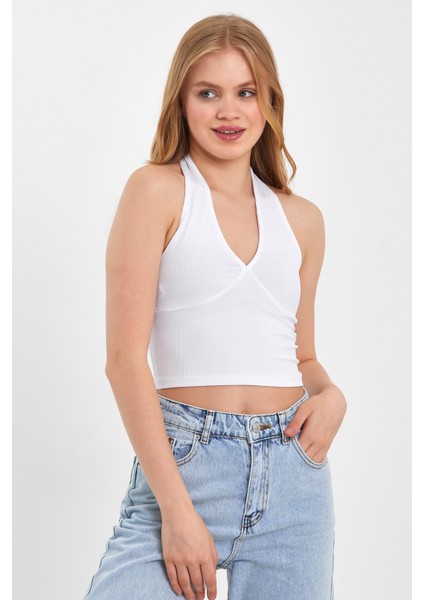 Boyundan Bağlamalı Crop T-Shırt fiyatları