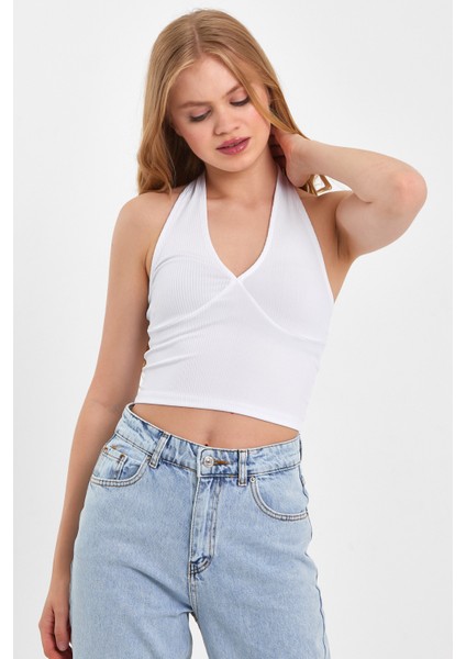 Boyundan Bağlamalı Crop T-Shırt modelleri
