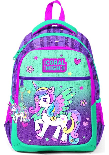 Coral High Kids Mor Su Yeşili Unicorn Desenli Üç Bölmeli Okul Sırt Çantası 23487 modelleri