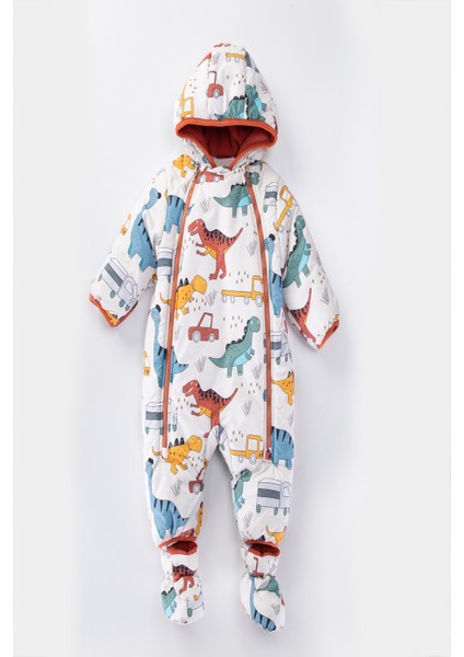 Yeni Sevimli Dinazor&araba Figürlü Kışlık Iç Astarı Polar Kapüşonlu Kozmonot-Astronot Tulum