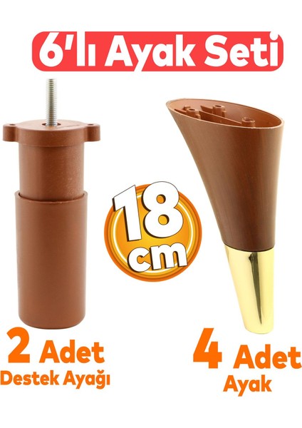 Clara 6'lı Set Mobilya Koltuk Kanepe Baza Yatak Tv Ünite Destek Ayağı Kahverengi 18 Cm Ayakları