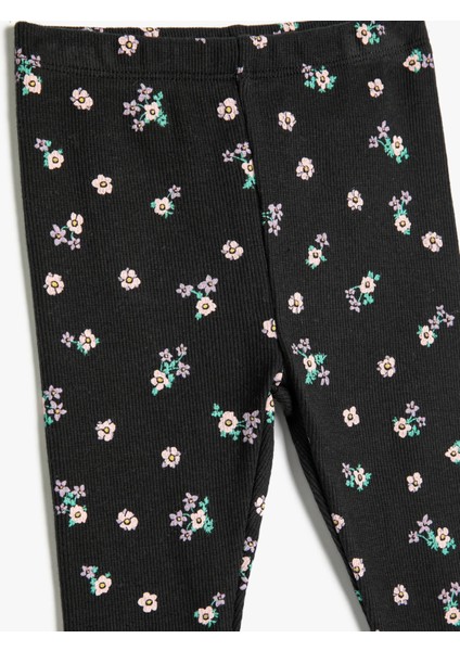 Tayt Çiçekli Fiyonk Detaylı Fitilli Pamuklu