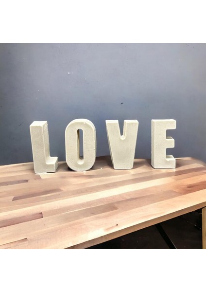 Beyaz Love Yazısı Biblo Ev Dekorasyon 5cm Harf & Taş Tozu